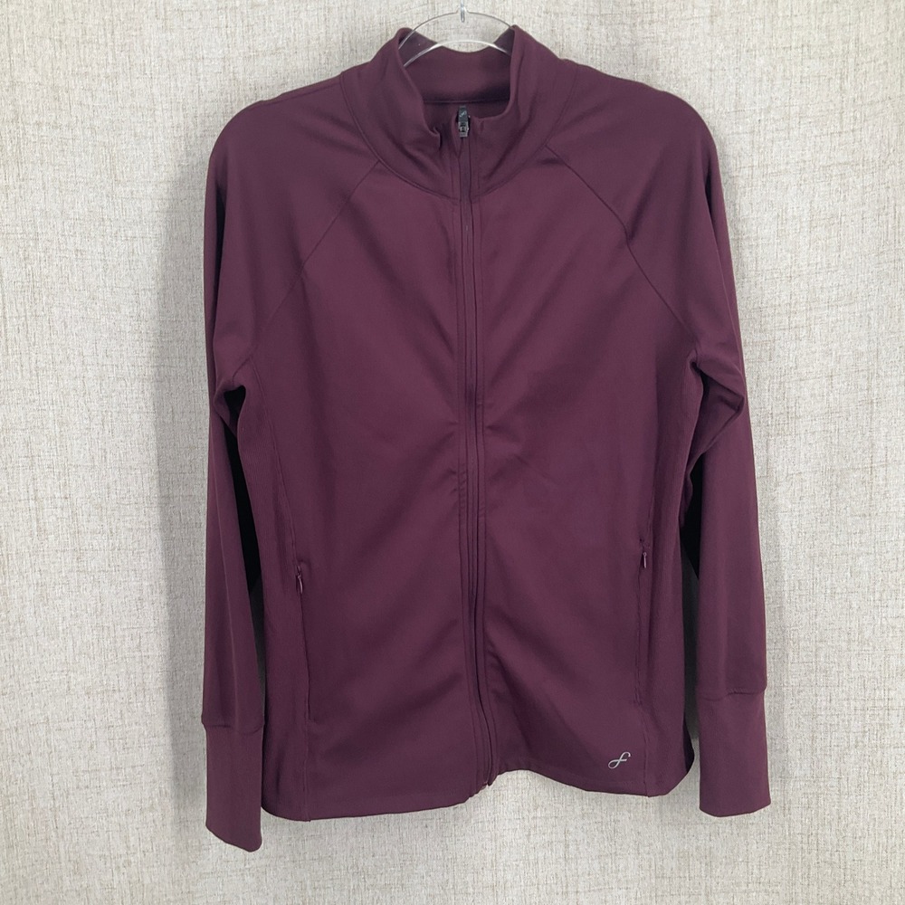 Freely Full Zip Jacket Women Large Plum Purple Casual Stretch Mock Neck Sporty